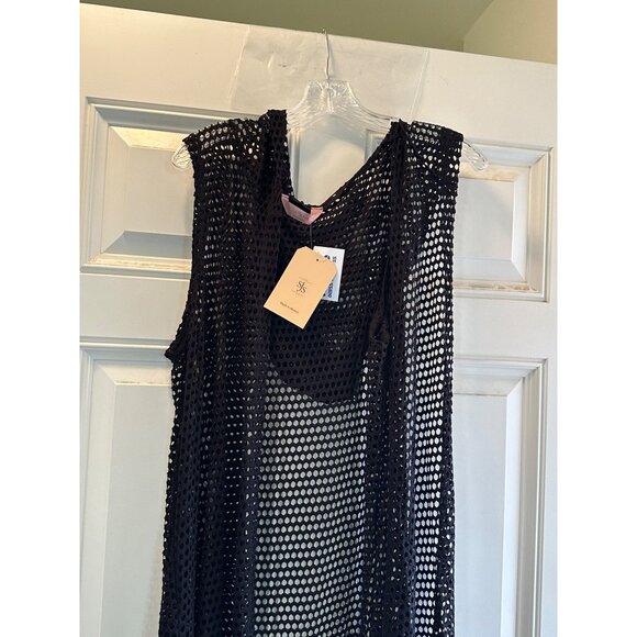 SJS hooded, women's mesh, open-front swimsuit coverup in black - Size L - Picture 8 of 10